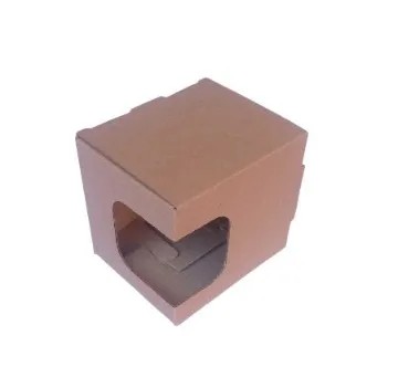 Caixa Caneca Individual (COM VISOR) - Cód: 25C - Medida: 11 x 09 x 10 - Papelão Pardo Micro-ondulado