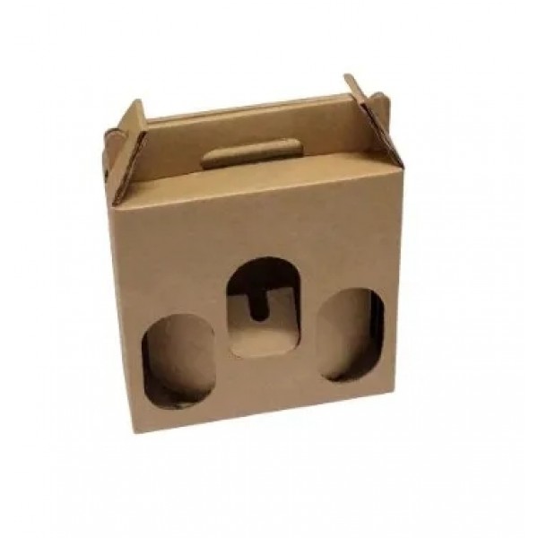 Caixa 2 Cervejas 600ml e 1 Taça - Papelão Pardo Onda Simples (Pacote com 50 Unidades) 24 x 08 x 25