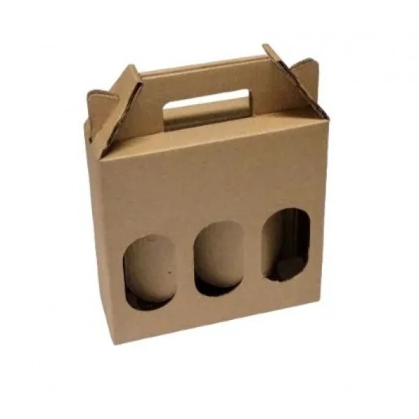 Caixa 3 Cervejas 600ml - Papelão Pardo Onda Simples (Pacote com 50 Unidades) 25 x 08 x 25 