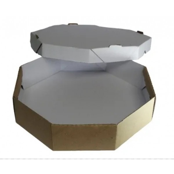 Caixa Oitavada Ø30x08 - Para Salgados e Bolos - Papelão Branco Onda Simples (Pct com 50 Conjuntos) 30 x 30 x 08