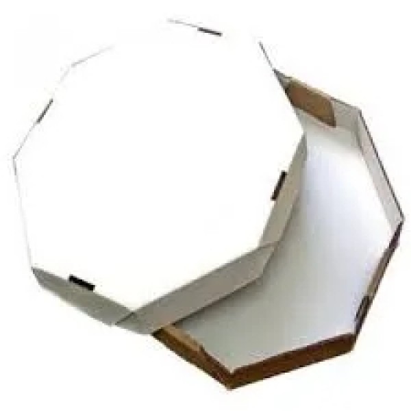 Caixa Oitavada Ø35 x 08 para Bolos - Papelão Branco Onda Simples (Pct com 50 Conjuntos) 35 x 35 x 08