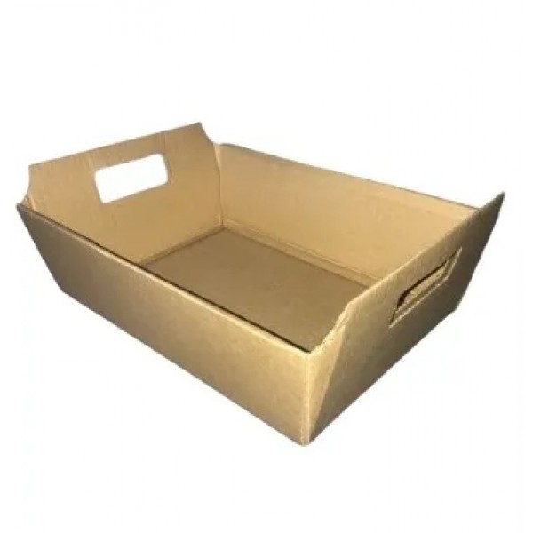 Caixa Tipo Bandeja Com Alças - Medidas: 33 x 23 x 12 - Papelão Pardo Onda Simples - (Pacote com 50 Unidades)