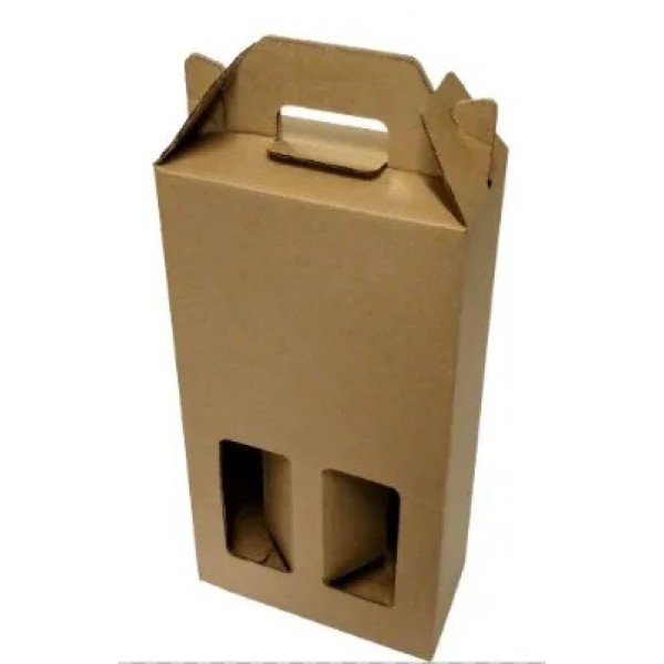 Caixa Vinho 2 Garrafas - Papelão Pardo Onda Simples (Pacote com 50 Unidades) 17 x 09 x 34