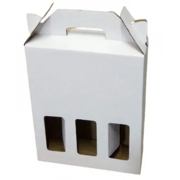 Caixa Vinho 3 Garrafas - Papelão Branco Onda Simples (Pacote com 50 Unidades) 26 x 09 x 34