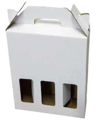 Caixa Vinho 3 Garrafas - Papelão Branco Onda Simples (Pacote com 50 Unidades) 26 x 09 x 34